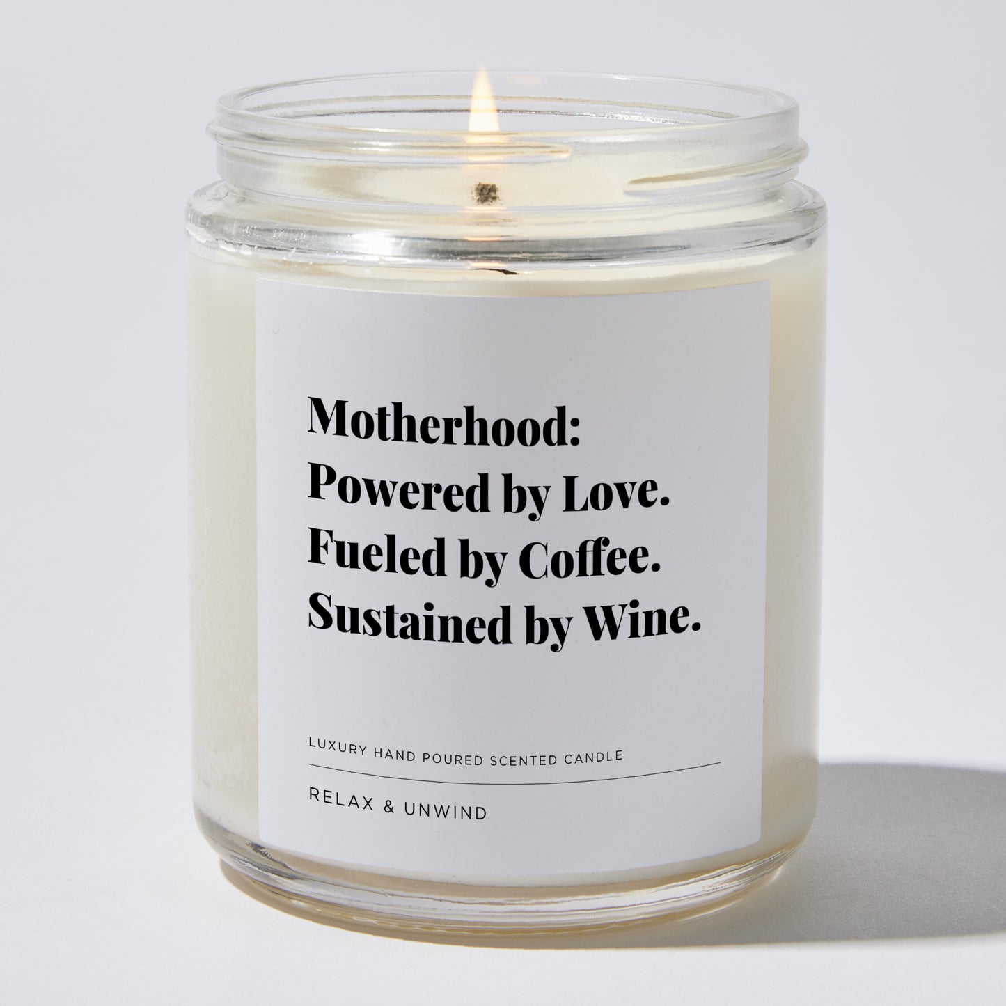 Gift for Mom - Motherhood: Powered by love. Fueled by coffee. Sustained by wine. - Candle